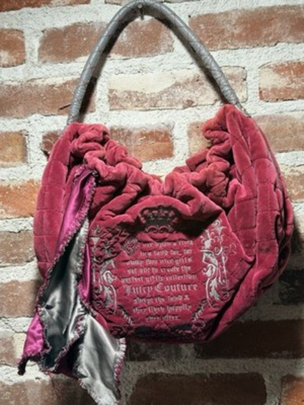 Vintage Y2K Juicy Couture Fairy Tale Velour Hobo Bag Burgundy Pink Rare Purse